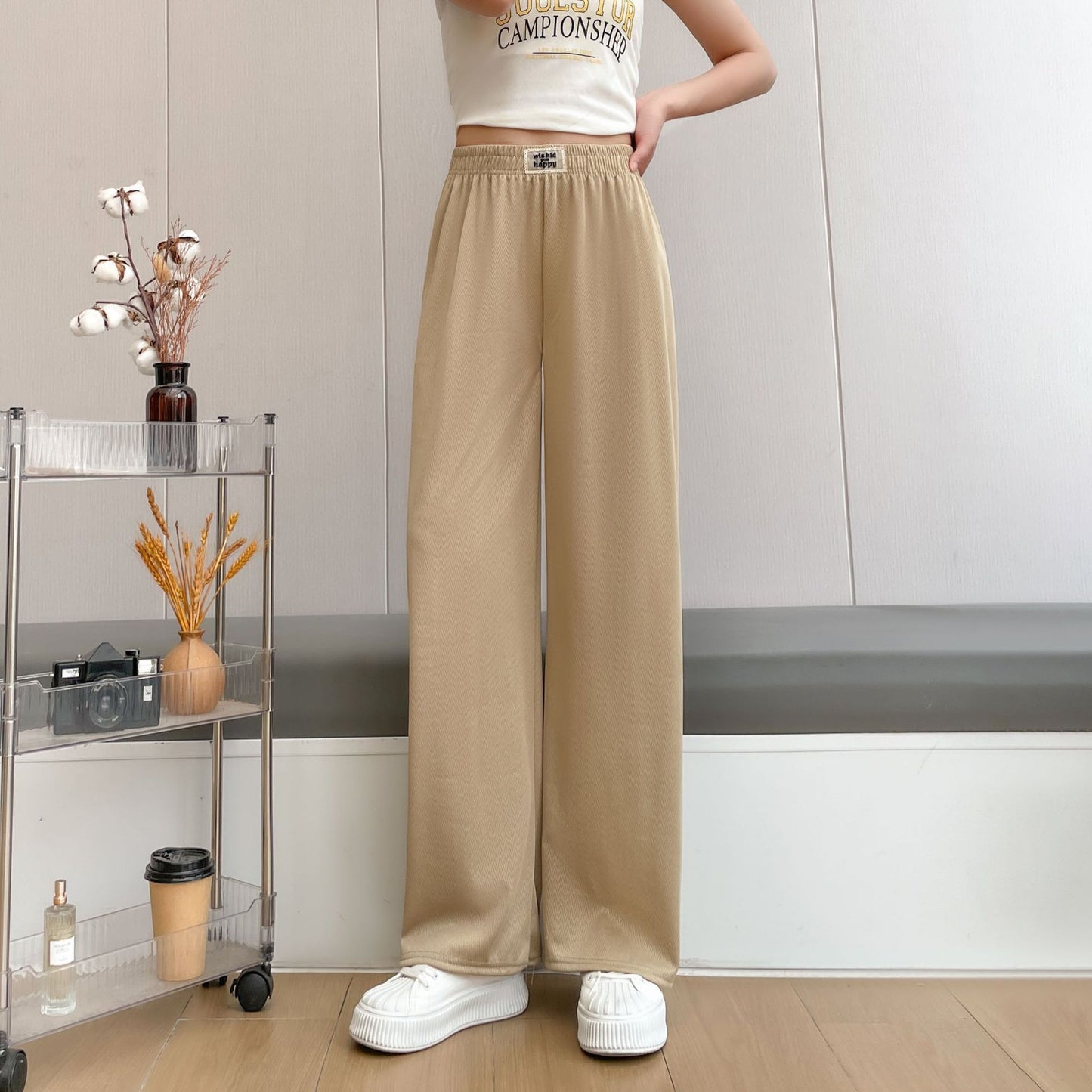 New Loose Slim Versatile Fashionable Herringbone Wide-leg Pants For Women