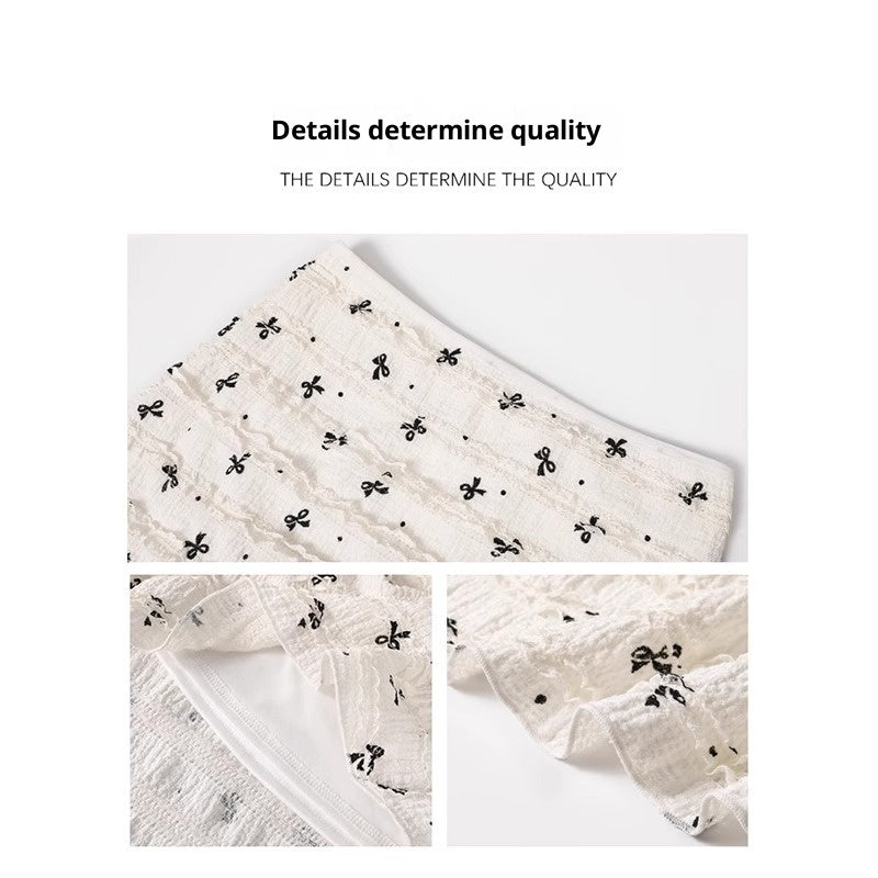 White Bow Floral Fishtail Midi Skirt For Women